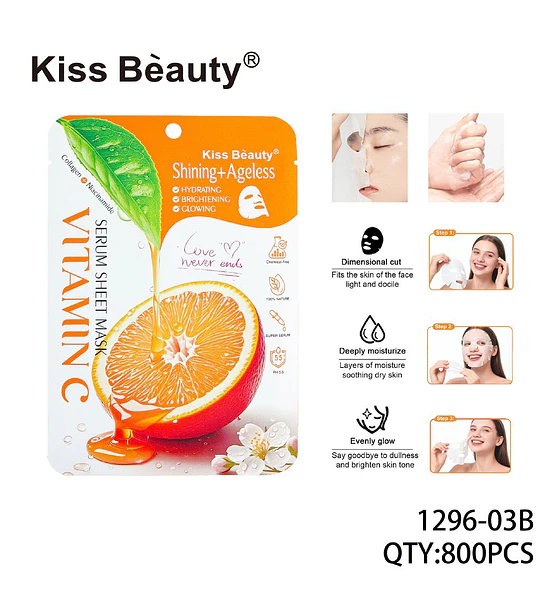 Mascarilla Facial de Serum Vitamina C Kiss Beauty para Piel Radiante y Antiedad