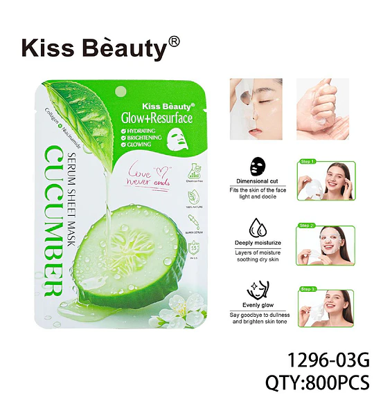 Mascarilla Facial de Tela Kiss Beauty Pepino Glow+Resurface Hidratante
