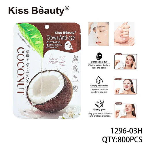 Mascarilla Facial Serum de Coco Kiss Beauty Glow+Anti-age - Chuys Beautys | Chuy's Beautys