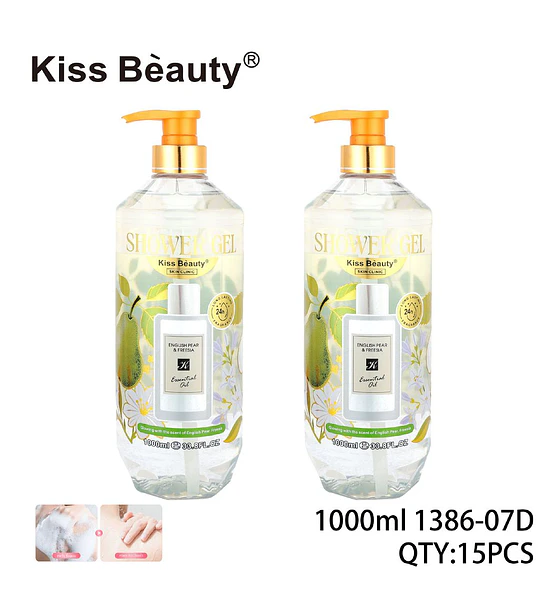 Gel de ducha Kiss Beauty con esencia de Pera Inglesa y Fresia, 1000ml