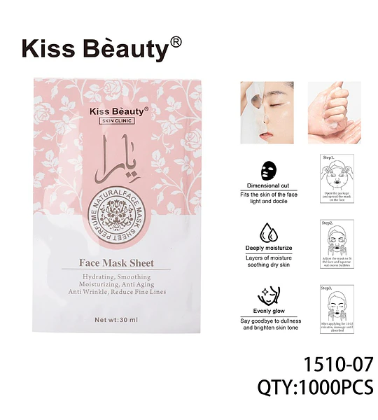 Mascarilla Facial en Hoja Kiss Beauty Skin Clinic Hidratante y Anti-Edad