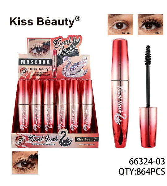 Mascara Kiss Beauty Curl Lash Full Volumen 24 Horas Waterproof
