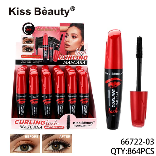 Máscara de Pestañas Kiss Beauty Curling Waterproof Super Negra 24H - Chuys Beautys | Chuy's Beautys