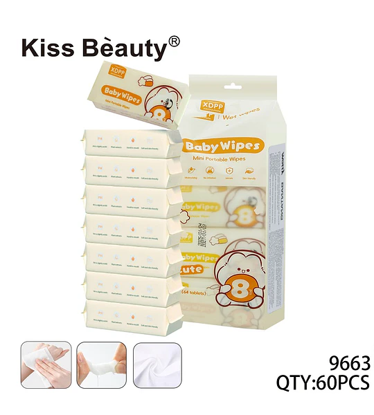 Toallitas húmedas portátiles para bebé Kiss Beauty con extractos de plantas
