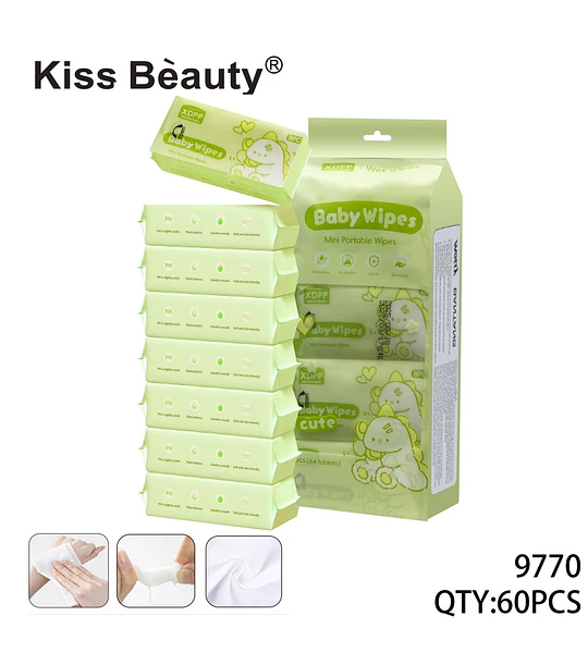 Toallitas Húmedas Portátiles Baby Wipes Suaves Kiss Beauty 60 Unidades