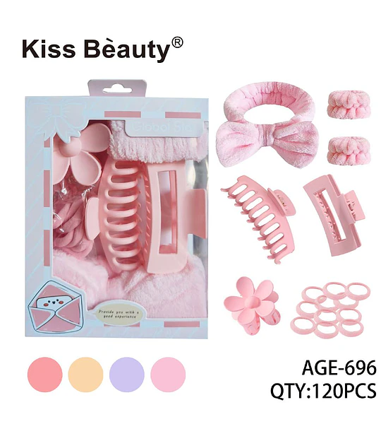 Set de Accesorios Capilares Rosados Kiss Bèauty con Diadema y Pinzas