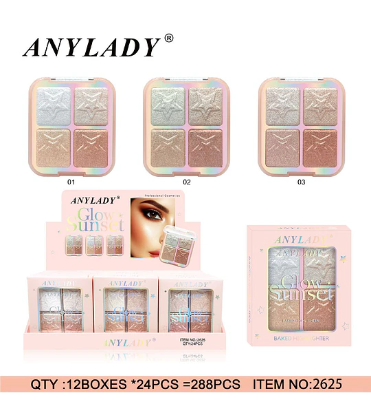 Paleta de Iluminadores Horneados Glow Sunset de ANYLADY con 4 Tonos