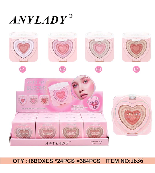 Polvo Iluminador Facial Corazón Multitono ANYLADY Blooms Art Powder
