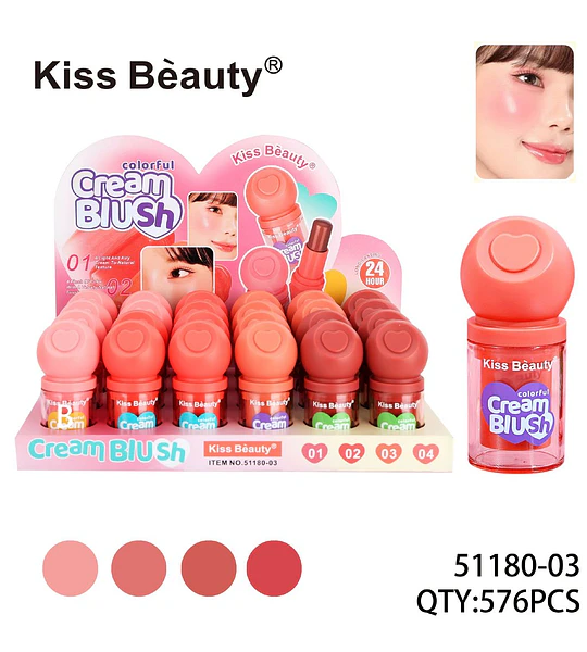 Rubor en crema Colorful de larga duración Kiss Beauty