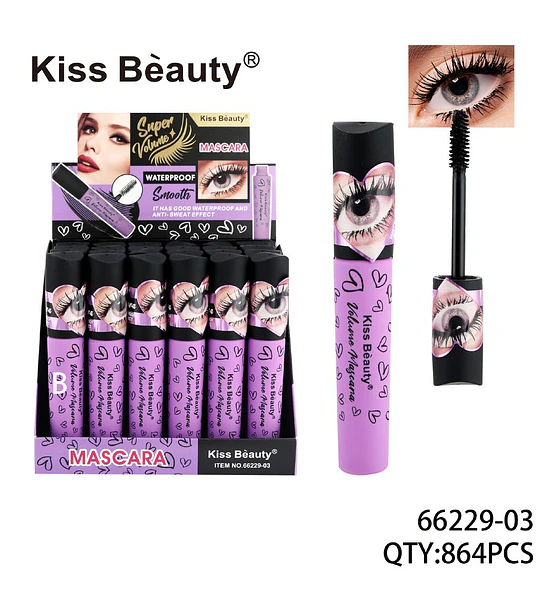 Mascara de Pestañas Super Volumen Waterproof Kiss Beauty