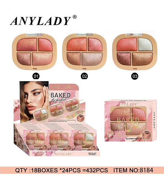 Paleta de Rubor e Iluminador Horneado de Larga Duración ANYLADY