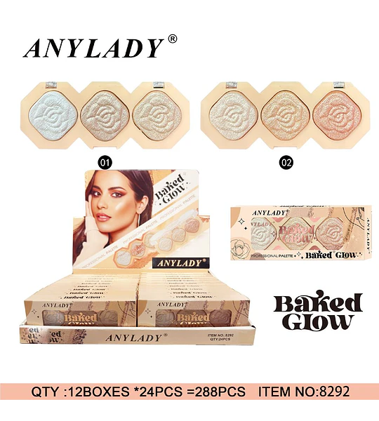Paleta de iluminadores Anylady Baked Glow con 3 tonos para un brillo radiante