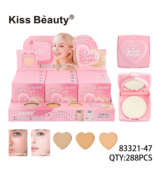 Polvo Compacto Kiss Beauty Sweet Powder Cobertura Impecable Larga Duración