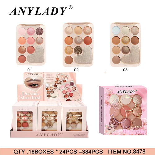 Paleta de Sombras ANYLADY Dream Stardust con 9 Tonos Brillantes y Mate - Chuys Beautys | Chuy's Beautys