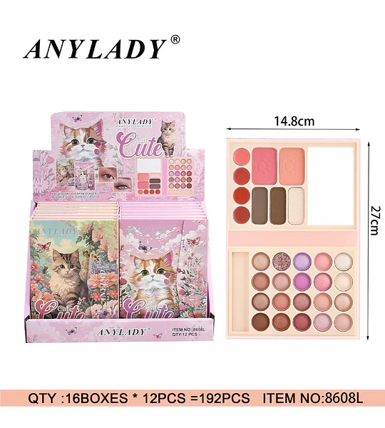 Paleta de Maquillaje Completa ANYLADY Cat Cute con Sombras, Rubor y Más