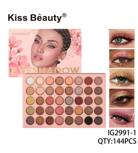 Paleta de Sombras de Ojos Kiss Beauty con 40 Tonos Mate y Brillantes