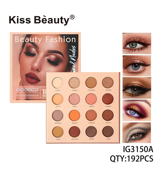 Paleta de Sombras de Ojos Kiss Beauty 16 Tonos Nudes Naturales
