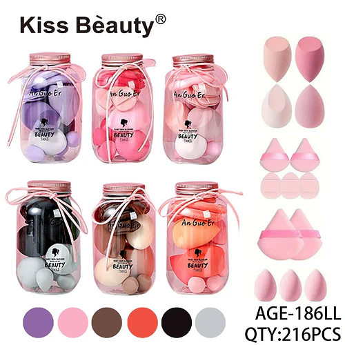 Set de Esponjas de Maquillaje Variadas Kiss Bèauty en Frascos Decorativos - Chuys Beautys | Chuy's Beautys