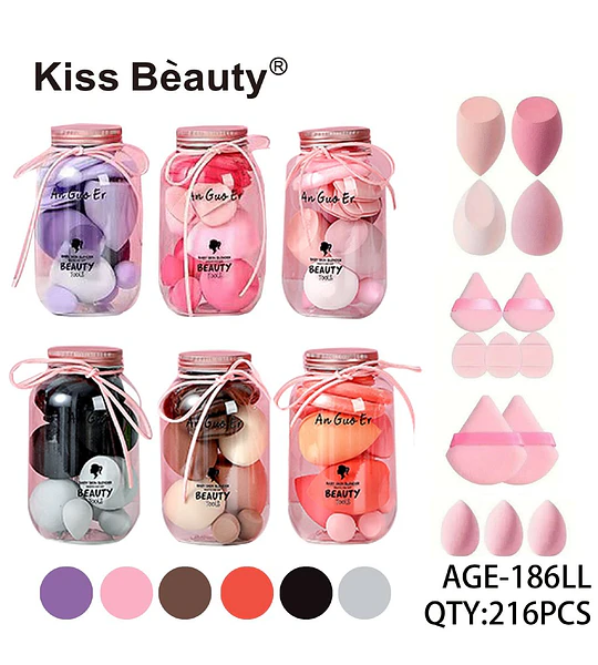Set de Esponjas de Maquillaje Variadas Kiss Bèauty en Frascos Decorativos