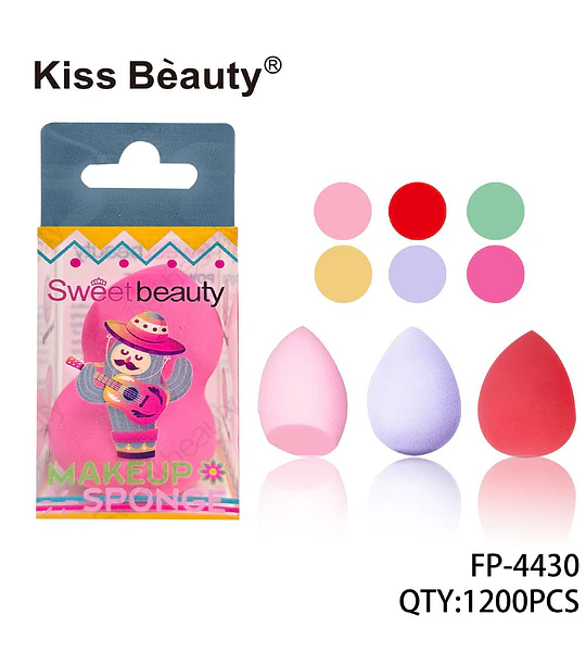 Set de esponjas de maquillaje Kiss Bèauty para aplicación de base y corrector