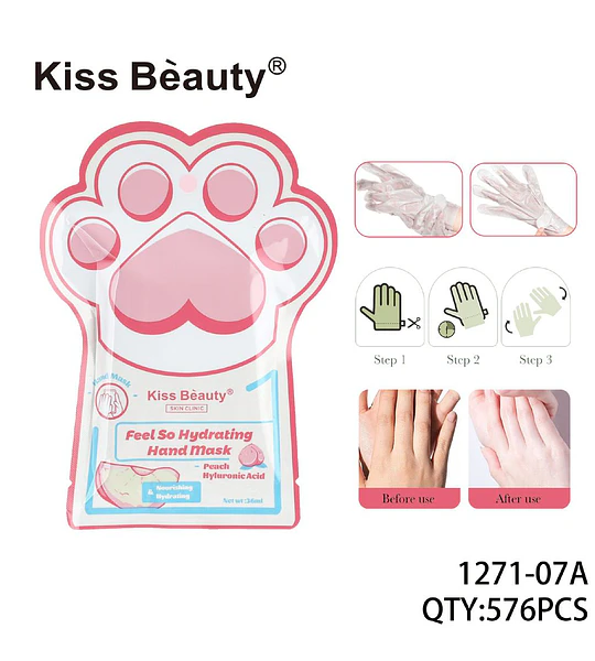 Mascarilla hidratante para manos Kiss Bèauty con durazno y ácido hialurónico