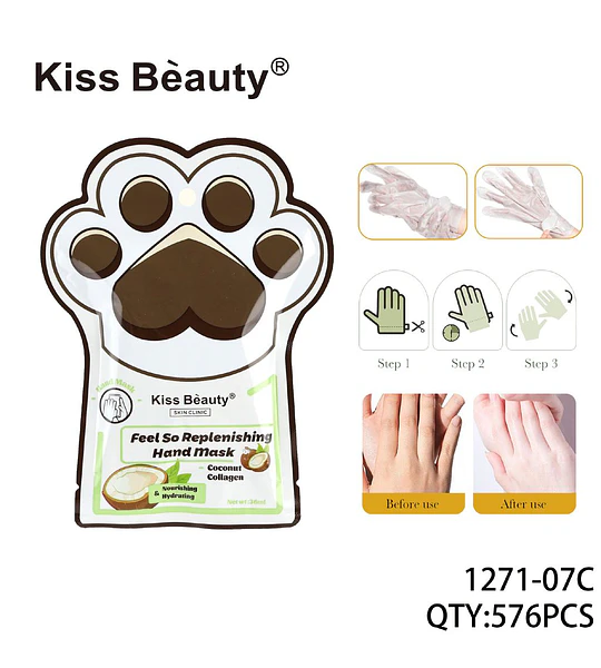 Mascarilla de Manos Kiss Beauty Replenishing con Coco y Colágeno