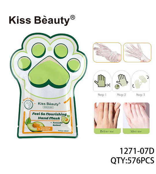 Mascarilla de Manos Nutritiva e Hidratante con Aguacate y Retinol Kiss Bèauty