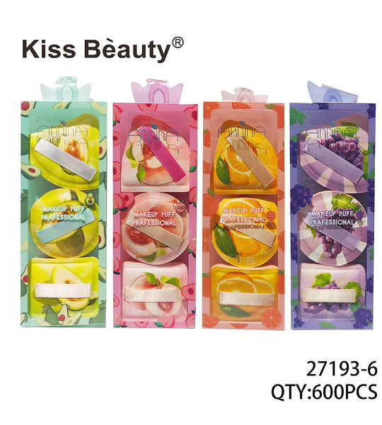 Set de 3 Esponjas de Maquillaje Profesionales con Diseño Frutal Kiss Beauty