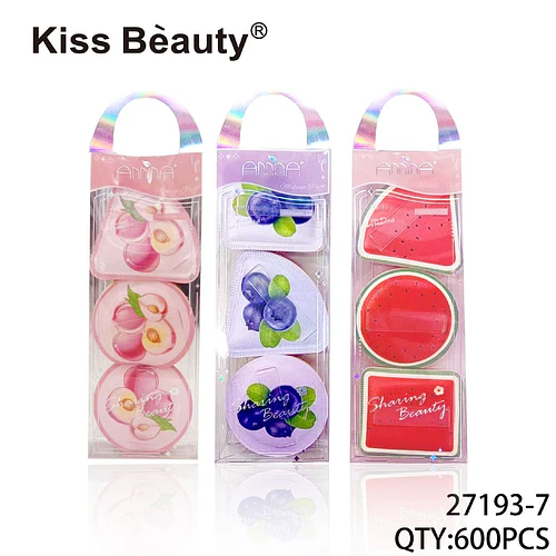 Set de 3 esponjas de maquillaje suaves con diseños frutales Kiss Beauty - Chuys Beautys | Chuy's Beautys