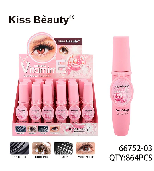 Máscara de Pestañas Kiss Bèauty Vitamin E Curling y Volumen Negro