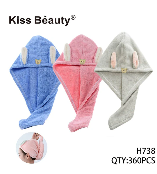 Toalla de pelo de microfibra Kiss Bèauty con diseño de orejas de conejo