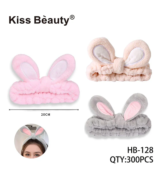 Cinta para el cabello de conejo suave Kiss Bèauty para rutina facial
