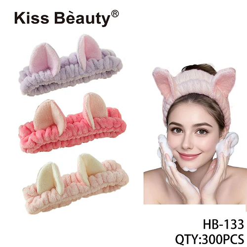 Cinta de pelo facial con orejas de gato suave Kiss Bèauty - Chuys Beautys | Chuy's Beautys