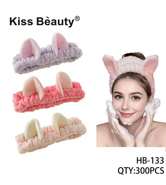 Cinta de pelo facial con orejas de gato suave Kiss Bèauty