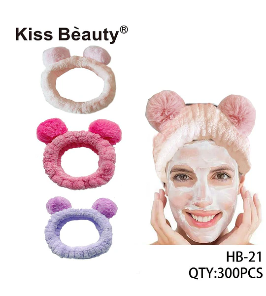 Diadema de felpa suave con orejas para rutina facial Kiss Bèauty