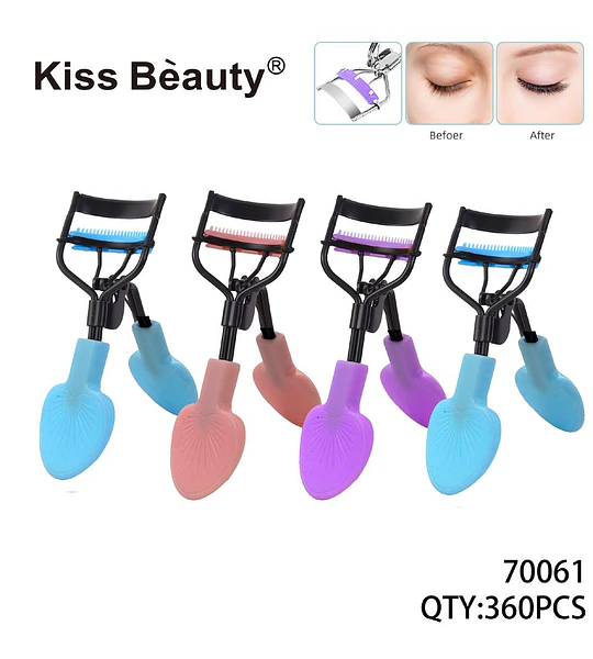 Rizador de pestañas con peine integrado Kiss Bèauty, colores surtidos