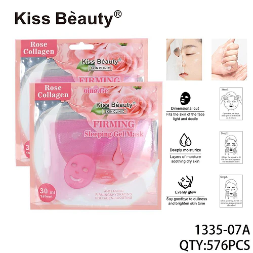 Mascarilla de Gel para Dormir Kiss Beauty Rose Collagen Reafirmante - Chuys Beautys | Chuy's Beautys
