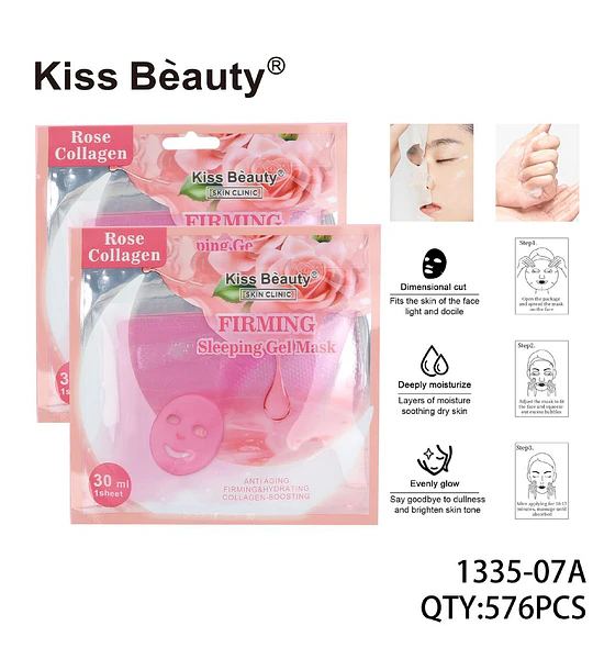 Mascarilla de Gel para Dormir Kiss Beauty Rose Collagen Reafirmante