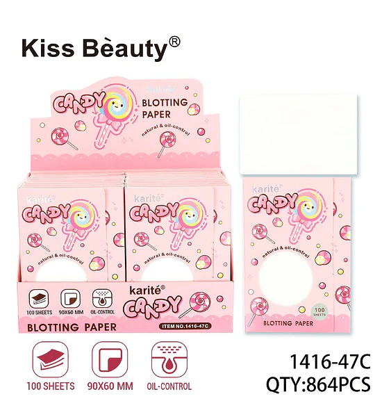 Papel absorbente facial Kiss Beauty Karité Candy para control de grasa
