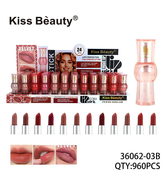 Labial Velvet Larga Duración Kiss Beauty 24 Horas
