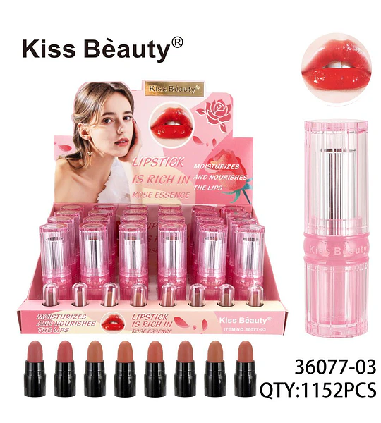 Labial Hidratante Kiss Beauty con Esencia de Rosa para Labios Suaves