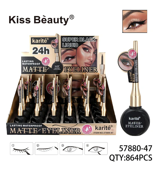 Eyeliner Líquido Karité Super Negro Mate de Larga Duración Impermeable