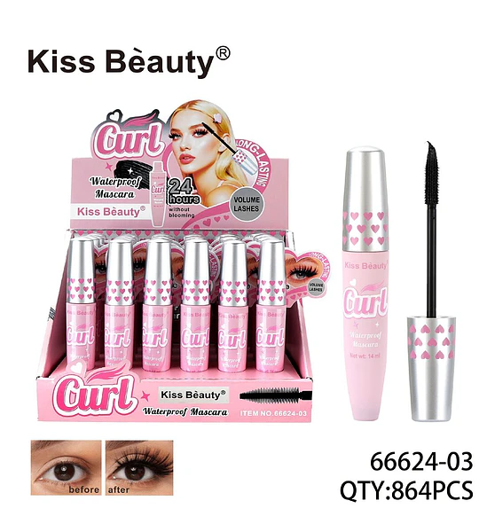 Máscara de Pestañas Rizadora Voluminizadora Kiss Beauty Curl Waterproof