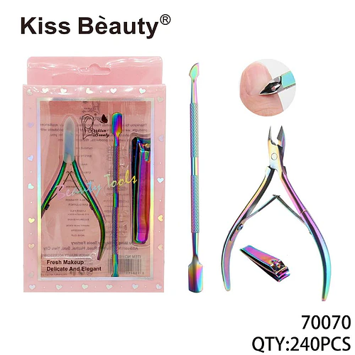 Set de Manicure y Pedicure Kiss Bèauty con 3 Herramientas Iridescentes - Chuys Beautys | Chuy's Beautys