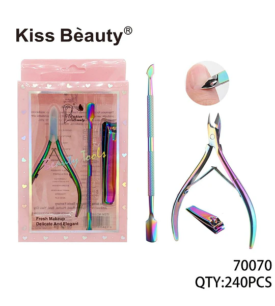 Set de Manicure y Pedicure Kiss Bèauty con 3 Herramientas Iridescentes