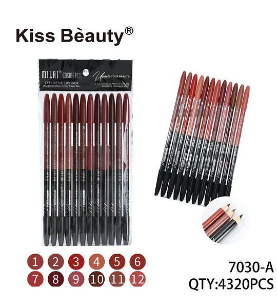 Delineadores de Ojos y Labios Larga Duración Kiss Beauty Milai, 12 Tonos