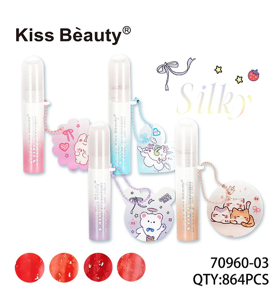 Brillo Labial Sedoso Kiss Bèauty con Charm de Animales y Efecto Hidratante