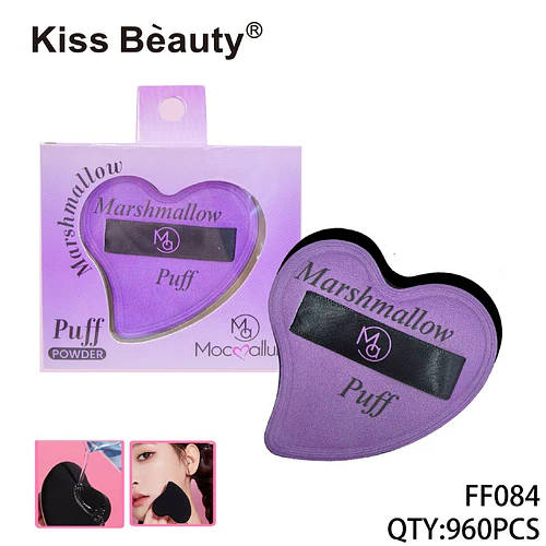 Borla de maquillaje Marshmallow Kiss Bèauty en forma de corazón para polvo y base - Chuys Beautys | Chuy's Beautys