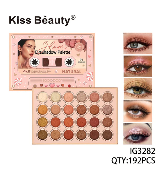 Paleta de Sombras Glam Natural de 24 Tonos Kiss Beauty