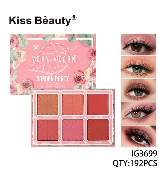 Paleta de Rubores Vegana Kiss Bèauty Garden Party de 6 Tonos